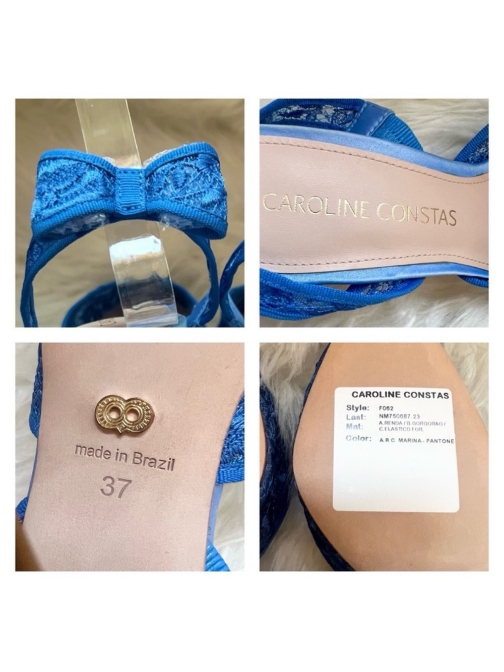 New! Caroline Constas Blue Lace Bow Slingback Pointed Toe Heels EU 37 Rare - Picture 10 of 10
